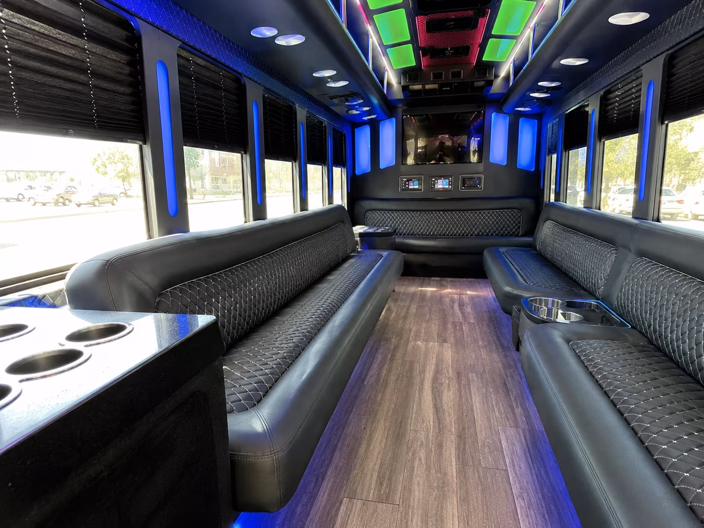 bloomington 15 passenger party bus inside