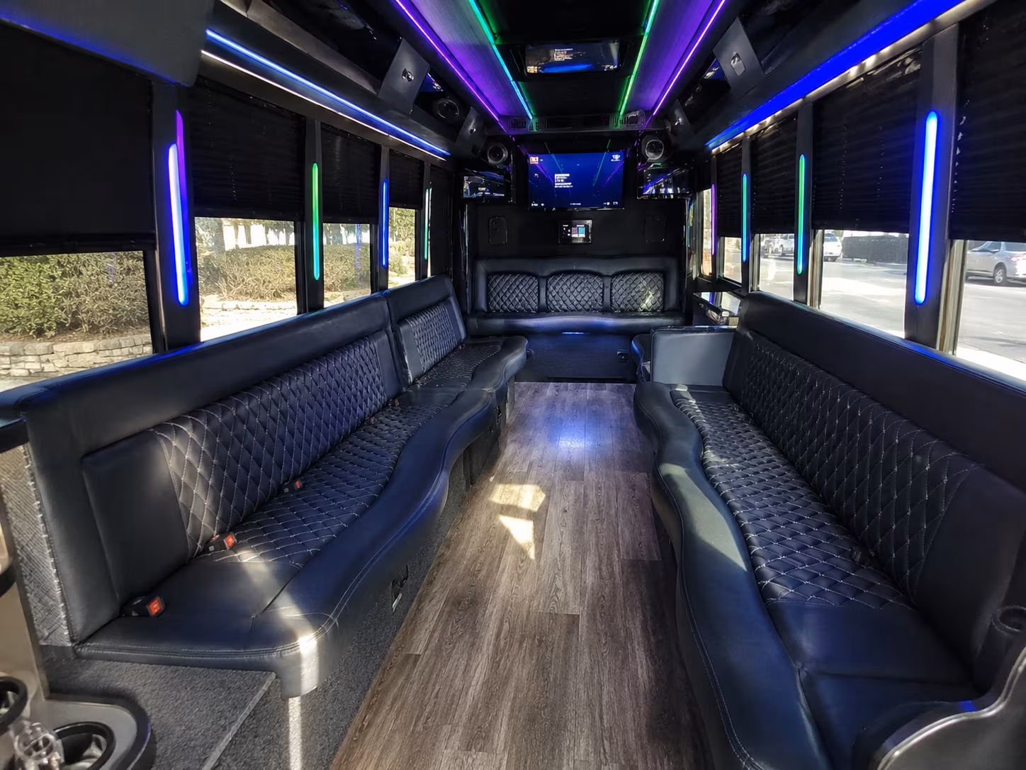 bloomington 15 passenger party bus interior