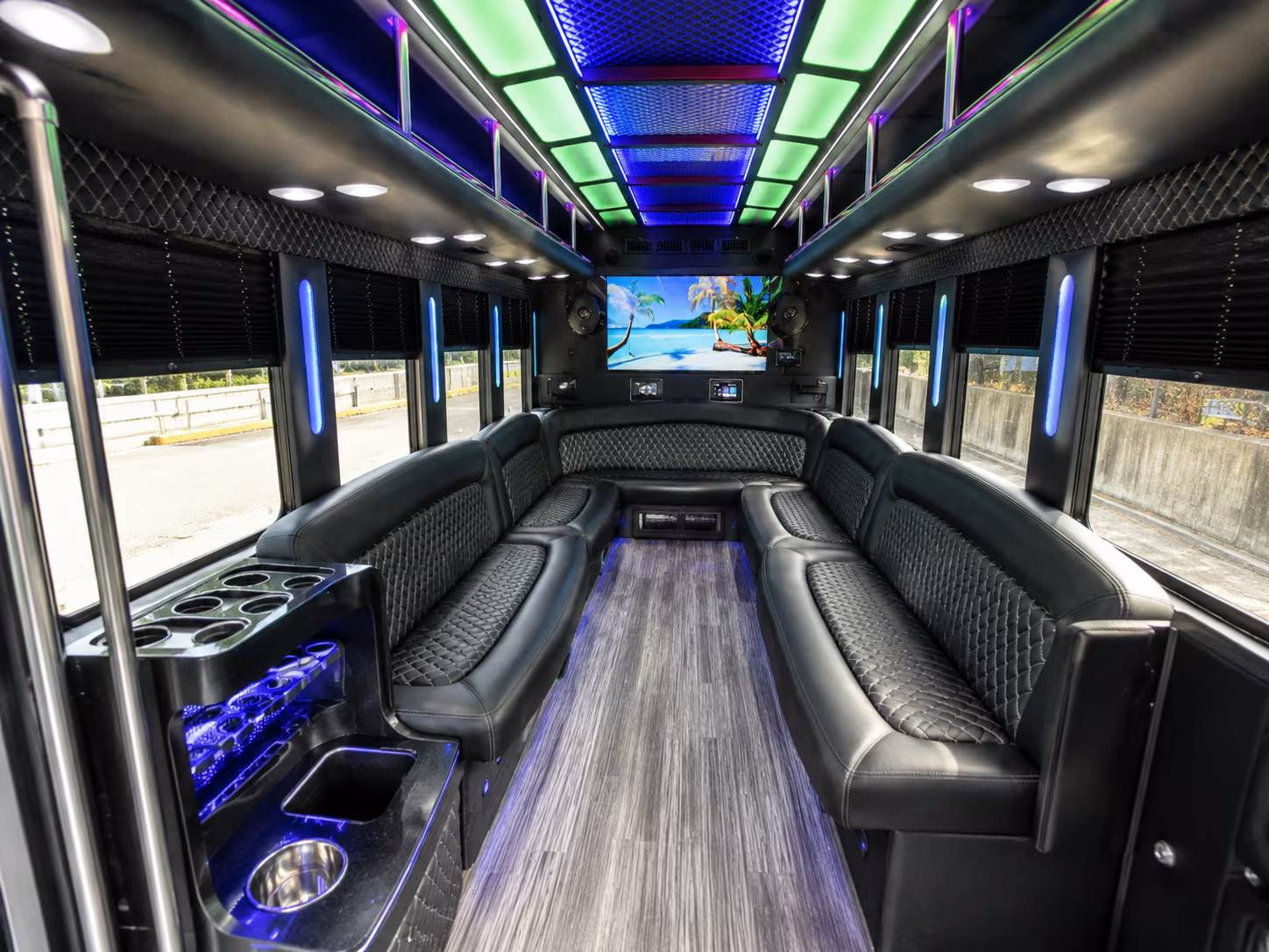 bloomington 18 passenger party bus inside