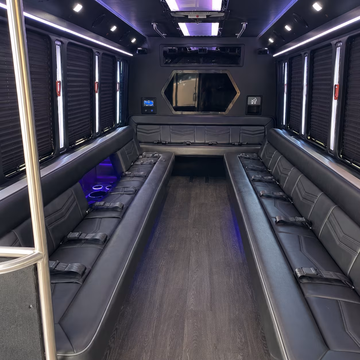 bloomington 18 passenger party bus interior
