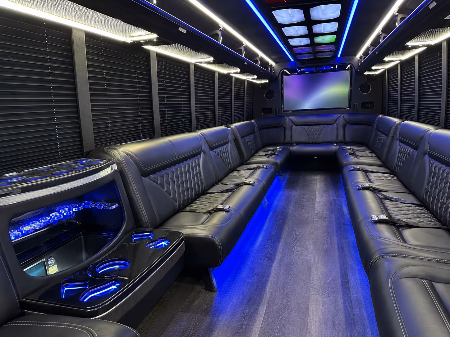 bloomington 20 passenger party bus inside