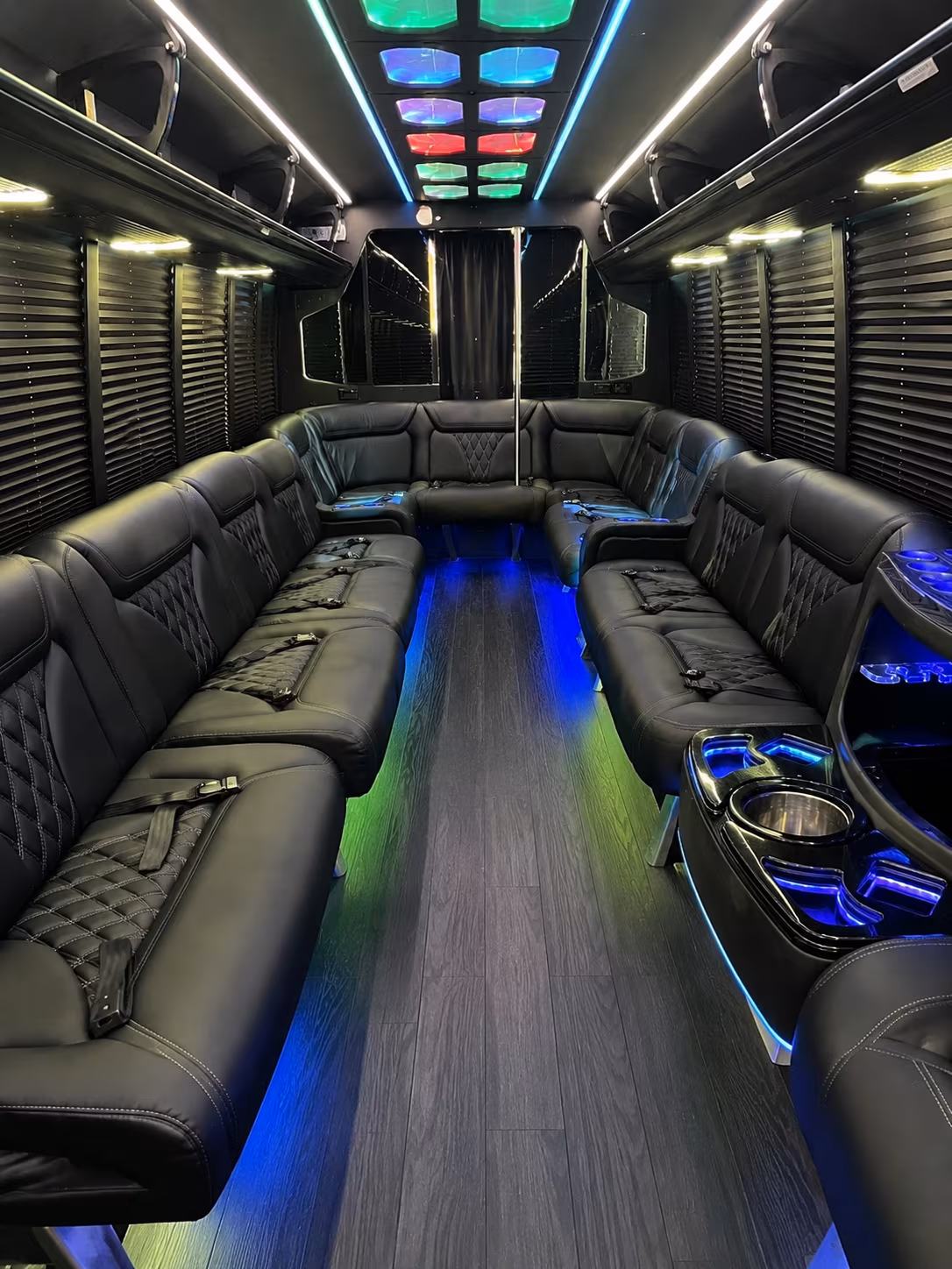 bloomington 20 passenger party bus interior