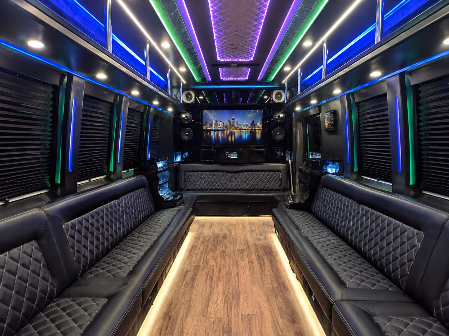 bloomington 25 passenger party bus interior