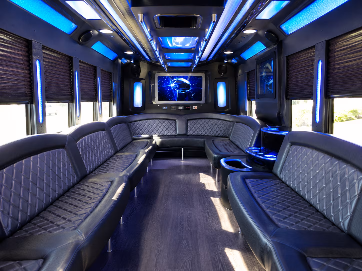 bloomington 28 passenger party bus inside