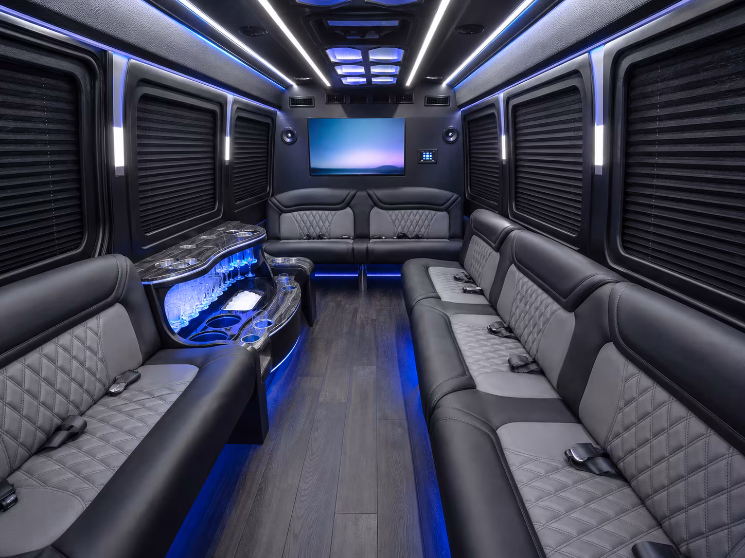 bloomington 40 passenger party bus inside